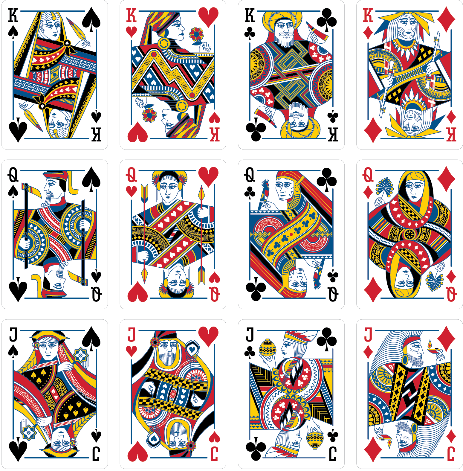 diverse set of playing cards face cards